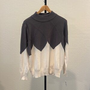 Alfani Gray and Cream Cowl Neck Sweater
